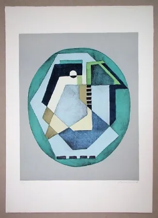 Литография Radice - Compositione astratta verde