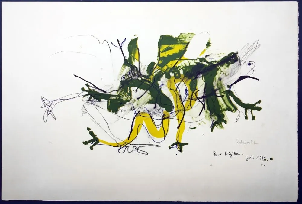 Литография Rebeyrolle - GRENOUILLES. Lithographie signéeet dédicacée (1970).