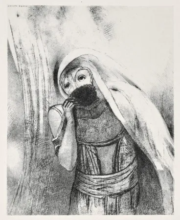 Литография Redon - Elle tire de sa poitrine une éponge toute noire, la couvre de baisers (from la Tentation de Saint Antoine, troisième série)