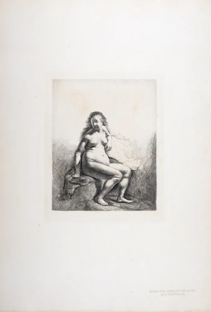 Фототипия Rembrandt - Femme nue assise sur une butte