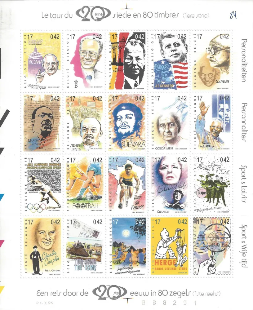 Intaglio Rémi - Tintin Le Tour du 20ème siècle en 80 timbres