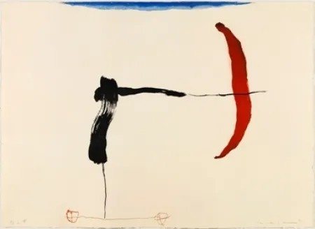 Гравюра Riera I Aragó - Avión negro y rojo en ángulo 