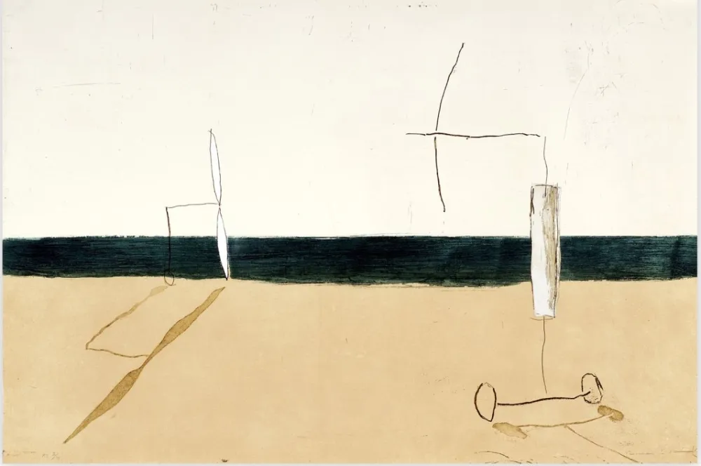 Офорт И Аквитанта Riera I Aragó - Paisaje con Aviones Blancos