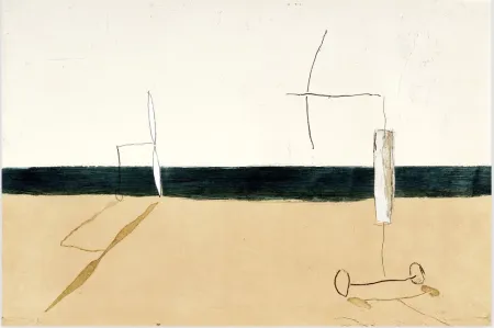 Офорт И Аквитанта Riera I Aragó - Paisaje con Aviones Blancos