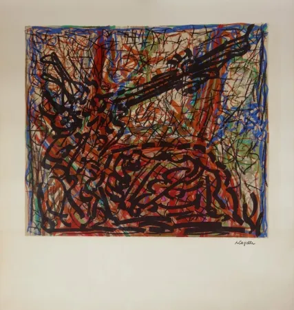 Литография Riopelle - ANIMAL COUCHÉ. Lithographie originale signée du cachet (1972).