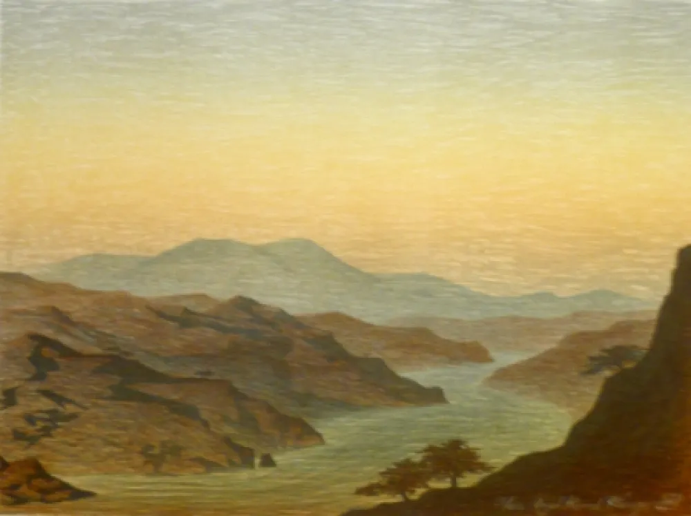 Литография Rodrigo - E come arivi grandi si convenne ver lo fiumerea