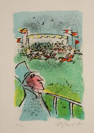 Литография Rognoni - SPETTATORE ALL'IPPODROMO