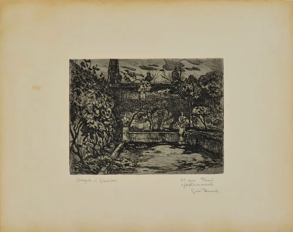 Офорт Romiti - ANGOLO DI GIARDINO