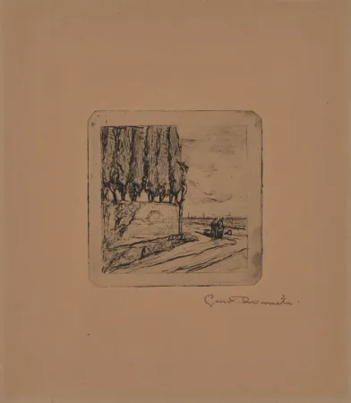 Офорт Romiti - LANDSCAPE WITH CRUCIFIX