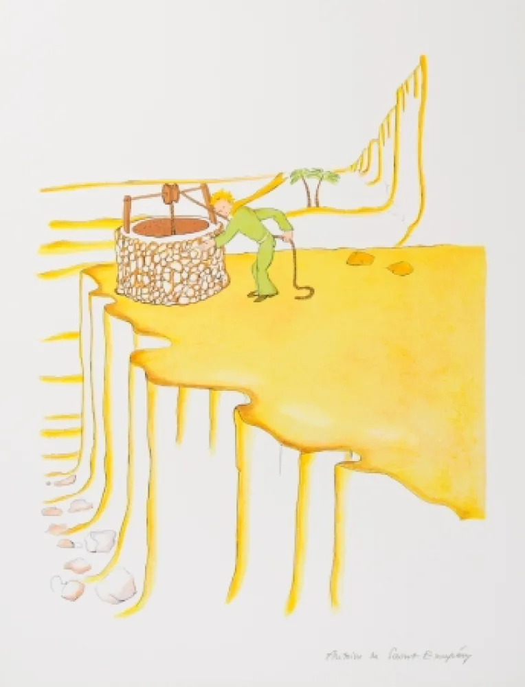 Литография Saint-Exupéry - Le Petit Prince et le puit dans le désert