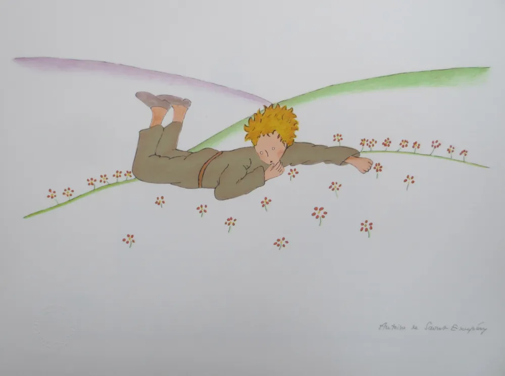 Литография Saint-Exupéry - Le petit prince parmi les fleurs
