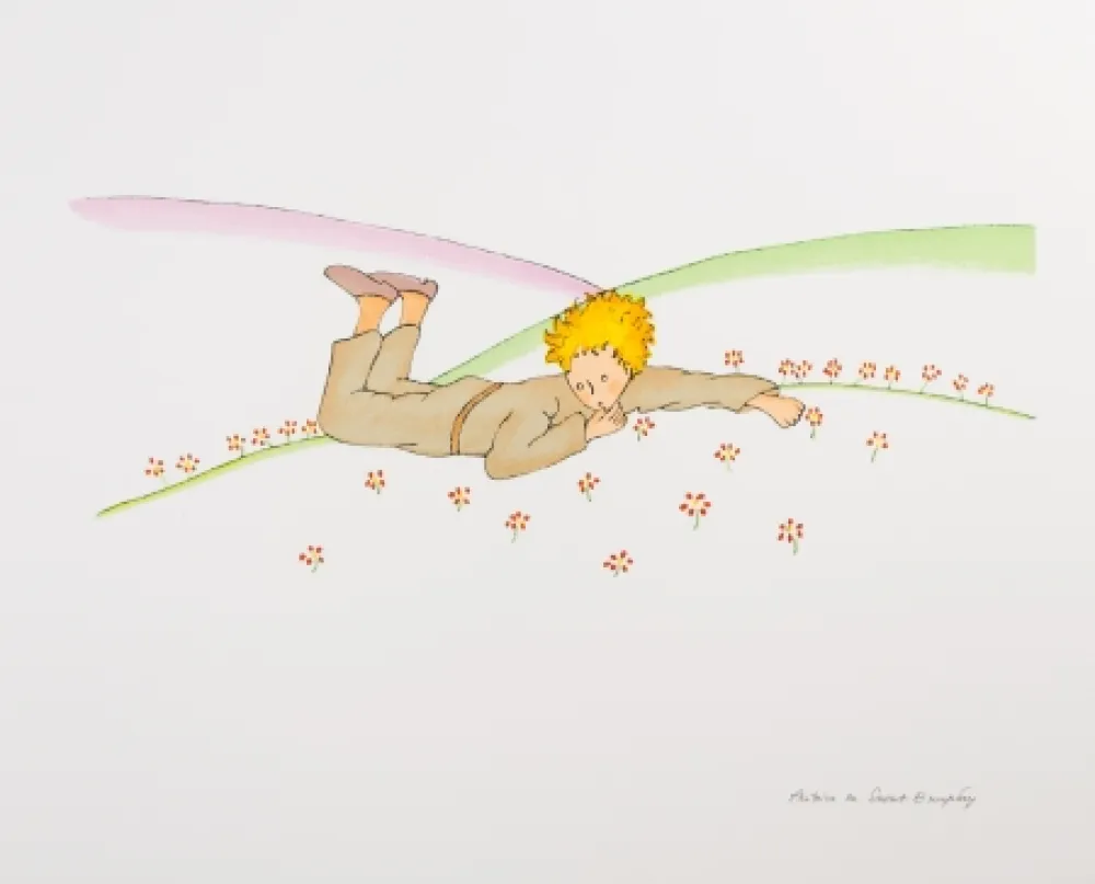 Литография Saint-Exupéry - Le Petit Prince parmi les fleurs