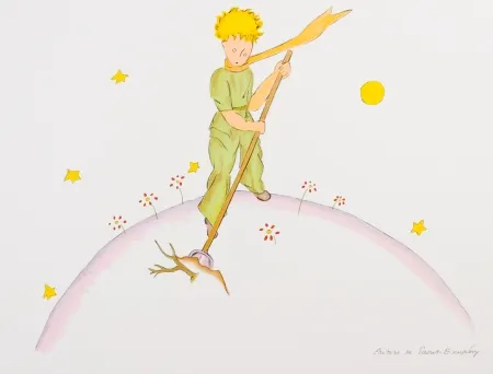 Литография Saint-Exupéry - Le Petit Prince sur sa planète
