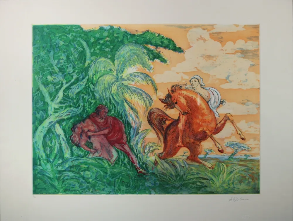 Офорт Sassu - Lopez De Aguirre uccide la figlia en Barquisimeto