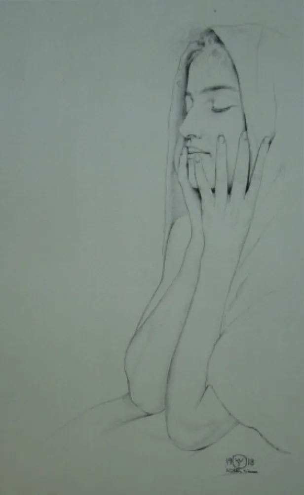 Литография Sauer - Profil aux yeux clos