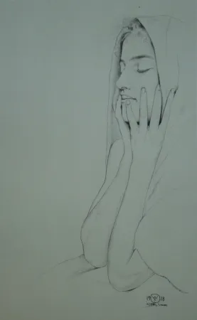 Литография Sauer - Profil aux yeux clos