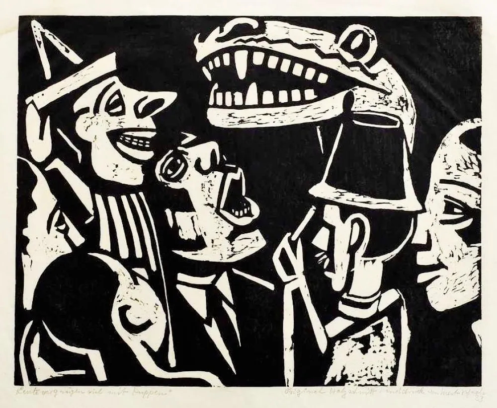 Гравюра На Дереве Scheele - Leute vergnügen sich mit Puppen (People having fun with puppets)