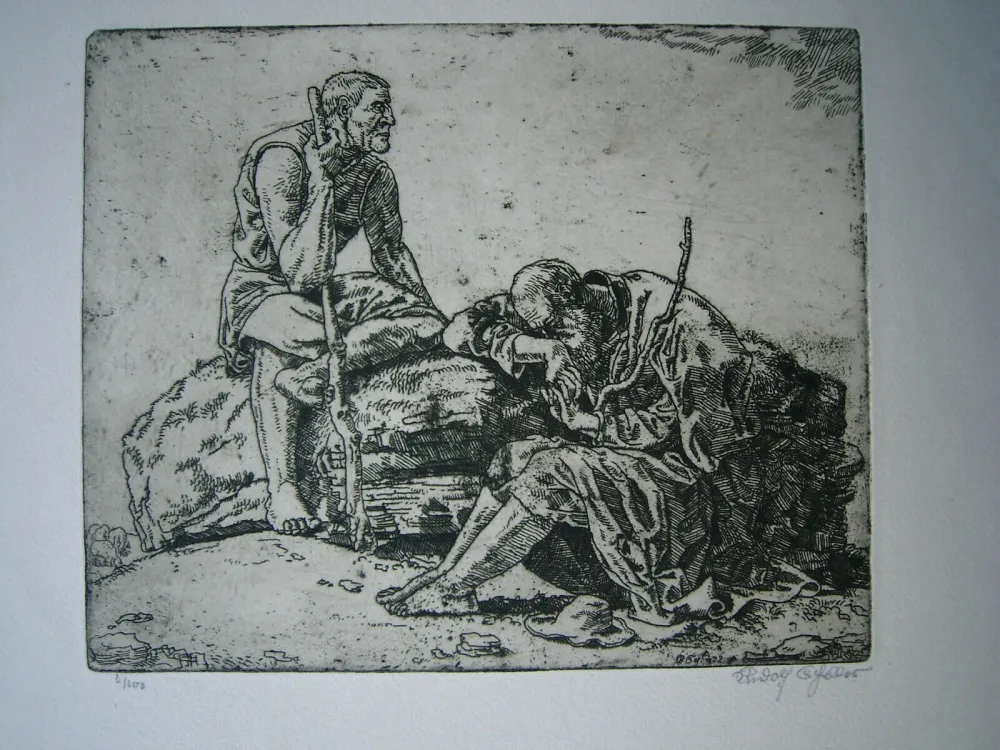 Гравюра Scheller - Zwei Hirten