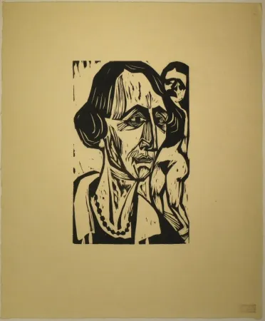 Гравюра На Дереве Scherer - Frauenkopf mit Akt