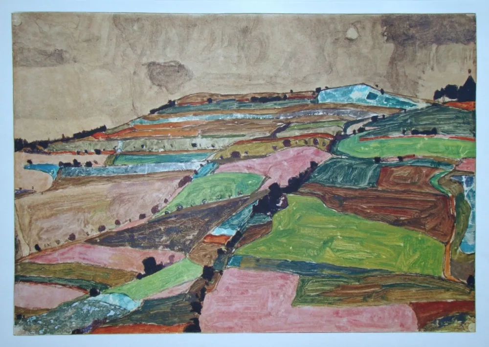 Сериграфия Schiele (After) - Anhöhe von Krumau