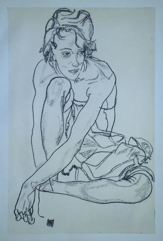 Сериграфия Schiele (After) - Sitzende junge Frau