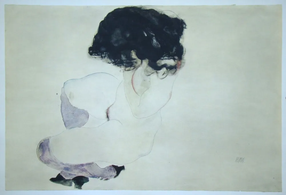 Сериграфия Schiele (After) - Weiblicher Akt mit violetten Strümpfen