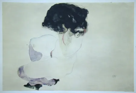 Сериграфия Schiele (After) - Weiblicher Akt mit violetten Strümpfen