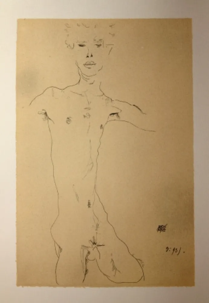 Литография Schiele - AUTOPORTRAIT / SELF-PORTRAIT - Lithographie / Lithograph - 1912