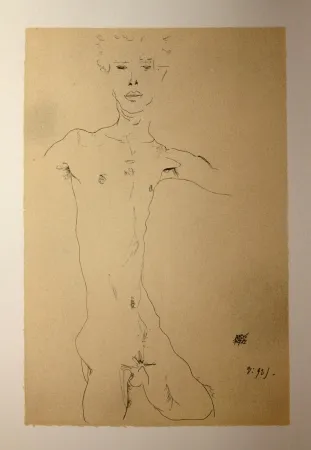 Литография Schiele - AUTOPORTRAIT / SELF-PORTRAIT - Lithographie / Lithograph - 1912