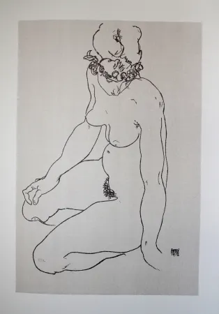 Литография Schiele - LA  FILLE A GENOUX / THE GIRL ON THE KNEES (Edith Harms) - Lithographie / Lithograph - 1913
