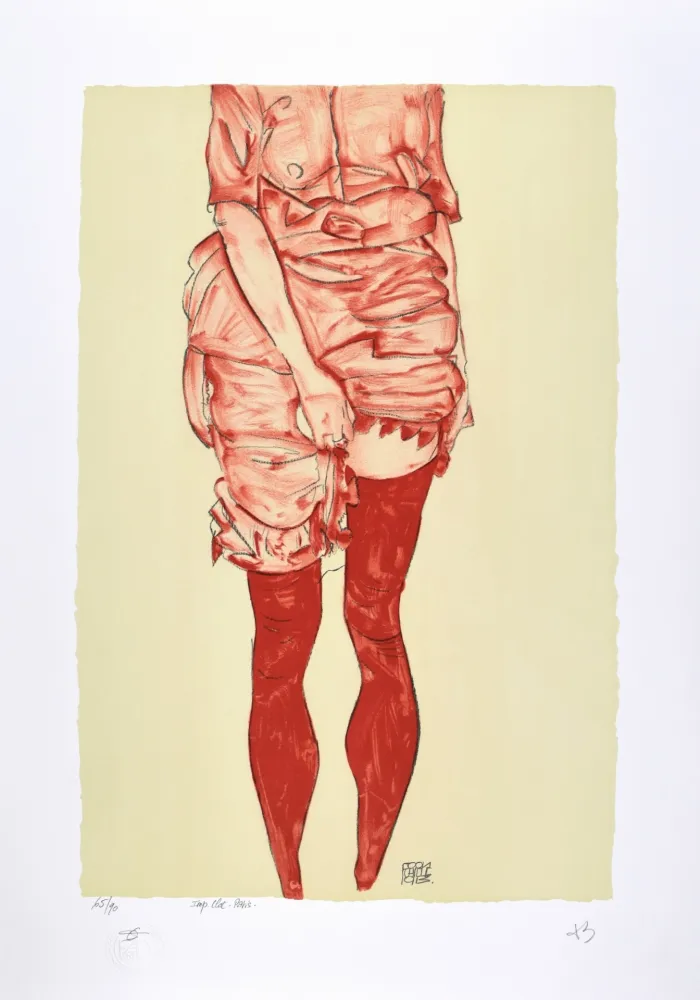 Литография Schiele - La fille en rouge, 1913 | The girl in red, 1913