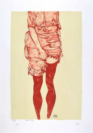 Литография Schiele - La fille en rouge, 1913 | The girl in red, 1913
