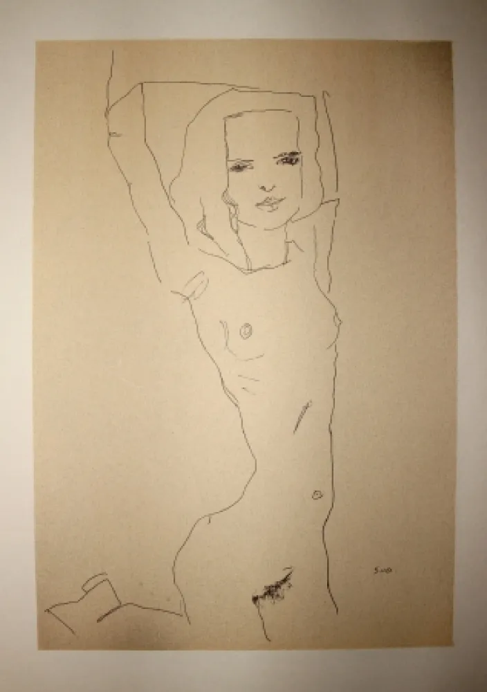 Литография Schiele - LA JEUNE FILLE NUE / THE NUDE YOUNG GIRL - Lithographie / Lithograph - 1910