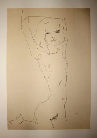 Литография Schiele - LA JEUNE FILLE NUE / THE NUDE YOUNG GIRL - Lithographie / Lithograph - 1910