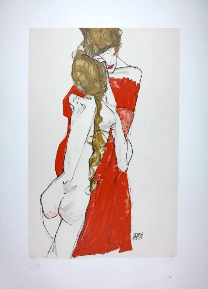 Литография Schiele - La Mère & la fille / Mother and Daughter - 1913