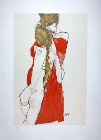 Литография Schiele - La Mère & la fille / Mother and Daughter - 1913