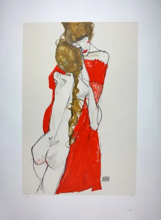 Литография Schiele - La Mère & la fille / Mother and Daughter - 1913