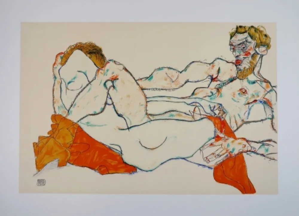 Литография Schiele - LE DRAP ROUGE / THE RED SHEET - 1913