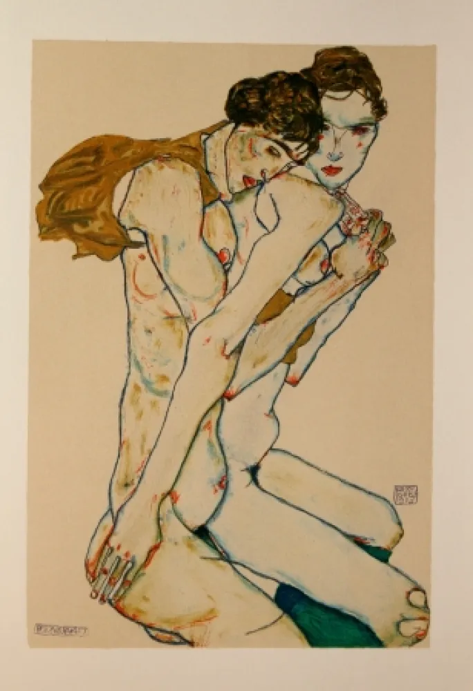 Литография Schiele - LES 2 AMIES / FRIENDSHIP - Lithographie / Lithograph - 1913