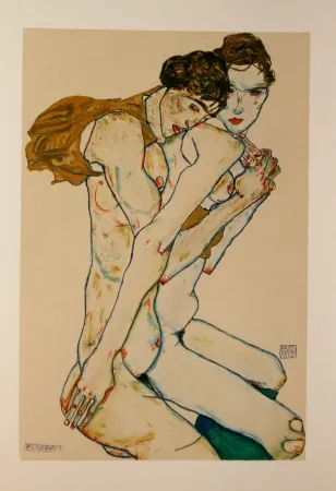 Литография Schiele - LES 2 AMIES / FRIENDSHIP - Lithographie / Lithograph - 1913