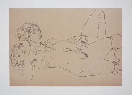 Литография Schiele - Les 2 filles / Two girls, 1914 (Two recicling nude girls)