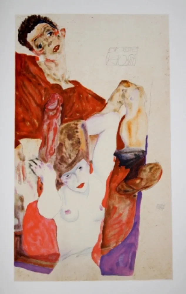 Литография Schiele - L'HOTE ROUGE / The RED HOST - Lithographie / Lithograph - 1911