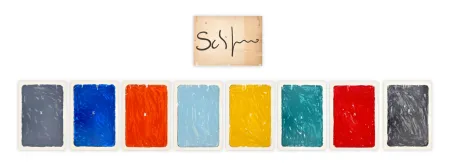 Сериграфия Schifano - Mario Schifano (1934–1998) - Monochrome (Self-Portrait) - A balsa wood folder containing 8 silkscreen prints with enamel on cardstock - 1975