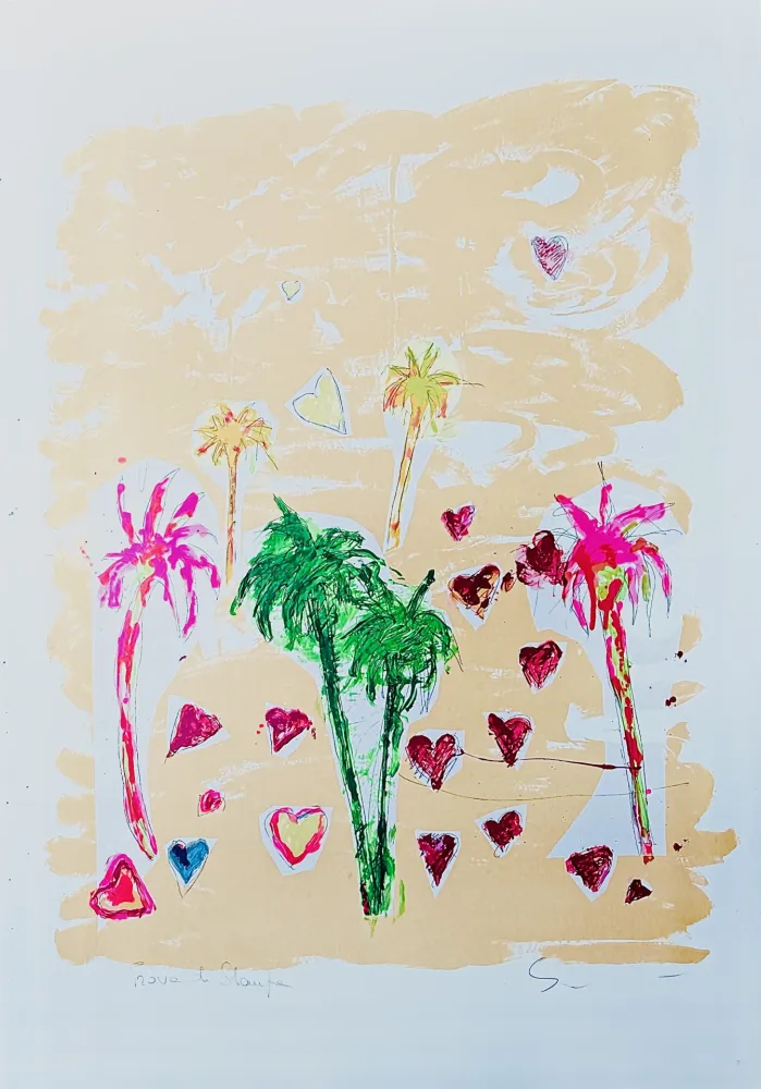 Сериграфия Schifano - Palme e cuori