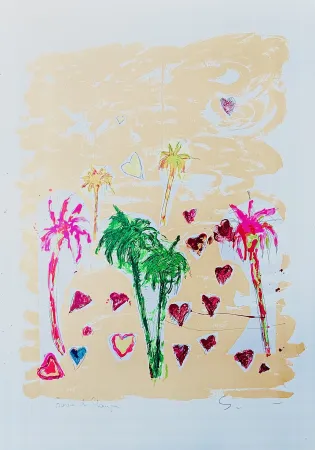 Сериграфия Schifano - Palme e cuori