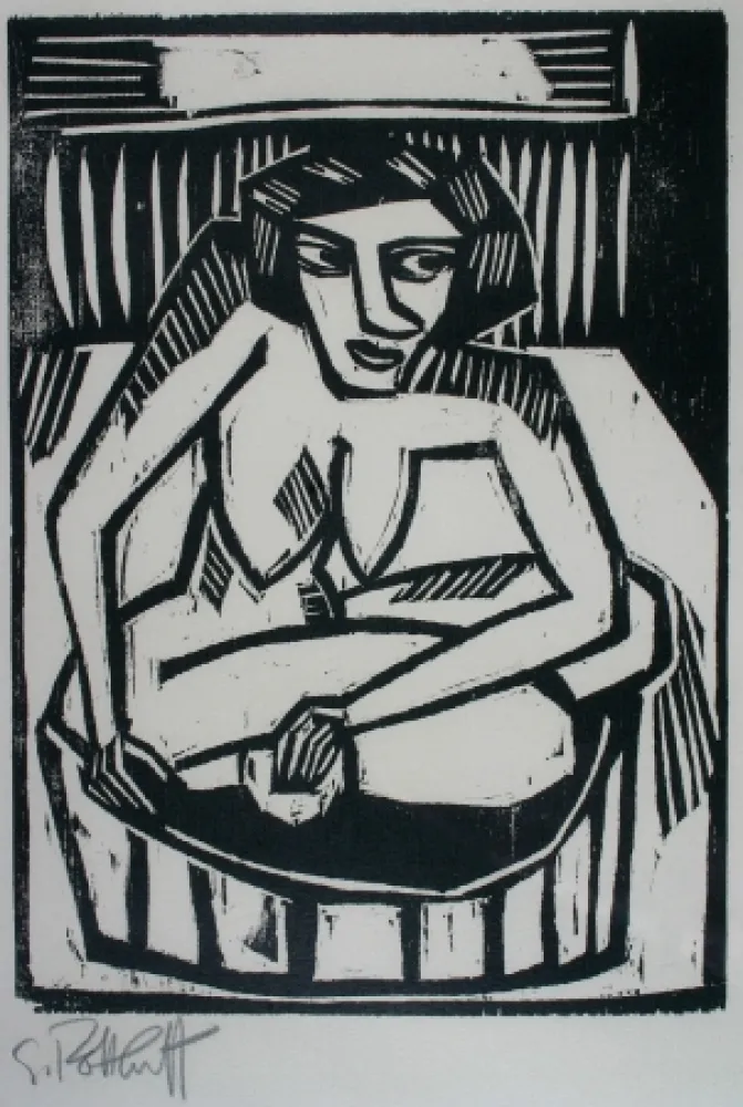 Гравюра На Дереве Schmidt-Rottluff - Frau in der Wanne (Woman in Bath)