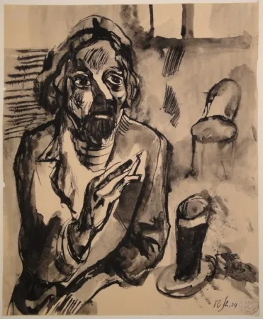 Нет Никаких Технических Schürch - Männliches Porträt (Selbstporträt) mit Glas und Stuhl