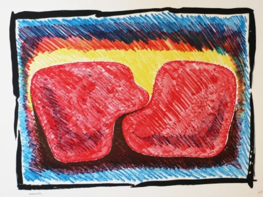 Литография Serrano - Unidad en rojo