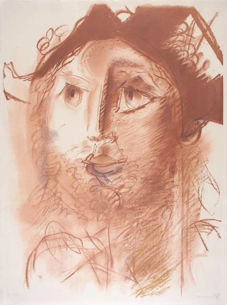 Литография Somville - Tête d'Arlequin - SEPIA