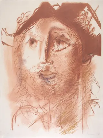 Литография Somville - Tête d'Arlequin - SEPIA